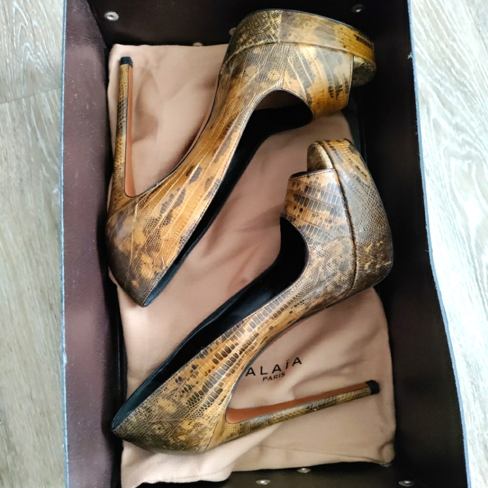 Alaia Paris High Heels | Peep-toe Pump| Snake Effect Real Leather | Authentic